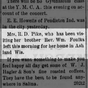 Eva Pike visiting family in Kansas - 1891
