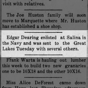 Edgar Dearing enlists in the Navy