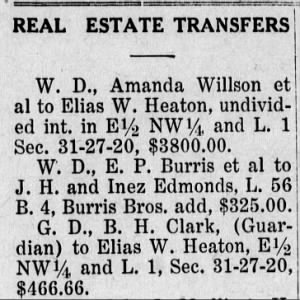Heaton, Elias W. Land Transfer