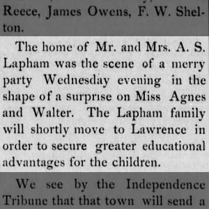 Lapham party before moving to Lawrence 1894