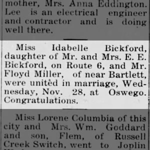 Marriage of Bickford / Miller