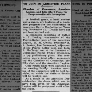 CofC to help with Armistice celebration, 10/28/1919