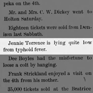 1890 Jennie Torrence had typhoid fever