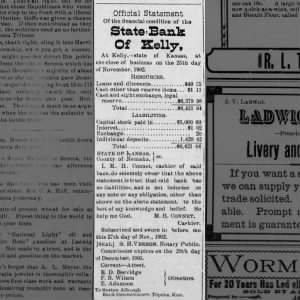 Kelly Bank First financial Statement
The Reporter, 27 Nov 1902