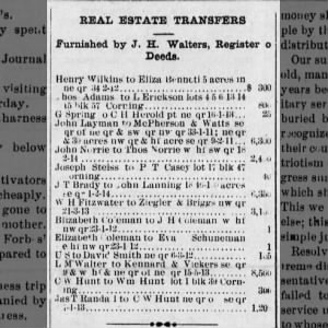 CW Hunt; real estate transfer; Corning Indep  - 4-25-1890