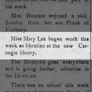 1904 Nov. 19, Miss Lee starts work. College Hill Hustler