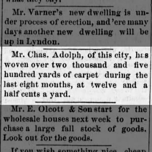 Adolph Charles 2500 yards of carpet Lyndon, Kansas, August 30, 1877