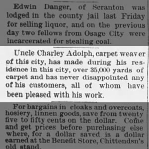Adolph charles 35000 yards Osage County Graphic, Lyndon, Kansas, January 24, 1889