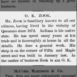 O.K. Zook 3 Apr 1884