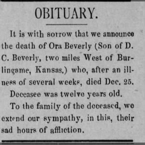 Obituary - Ora Beverly, 12 yrs old