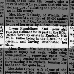 Fuller, Rachel Crego claims descent from Chase.  Fraud.  The Raymond Advance,  11 Dec 1885