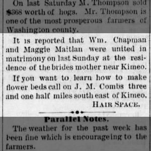 W Chapman and M Maitlan Marriage