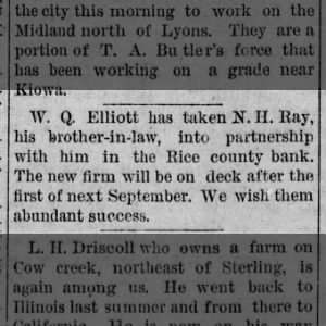Elliott, William Quincy - 1887 Rice County Bank
