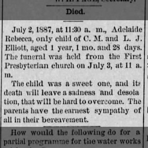 Elliott, Adelaide Rebecca 1887 Funeral