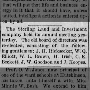 Elliott, William Quincy - 1887 Sterling Land and Investment Company