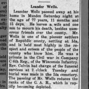 Obituary for Leander Wells