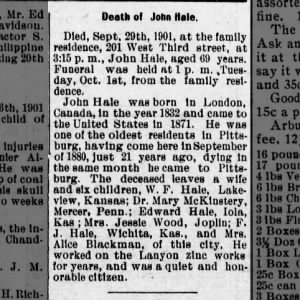 Obituary for John Hale