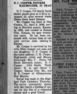 Obituary for D. C. COOPER