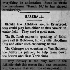 Baltimore called rowdyville for baseball- 7-7-1887