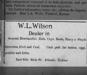 William (Willie) L. Wilson's general store ad