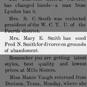 Fred N Smith sued for divorce