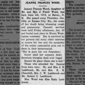 Obituary for JEANNE FRANCES WOOD