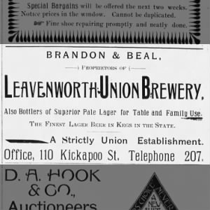 18950112 The Labor Chronicle Leavenworth, Kansas Leavenworth Union Brewery AD