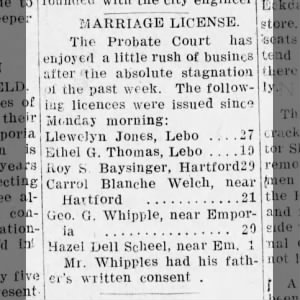 Ethel G Thomas Marriage License