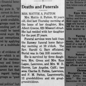Obituary for MATTIE A. PATTON