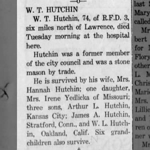 Obituary for W. T. HUTCHIN