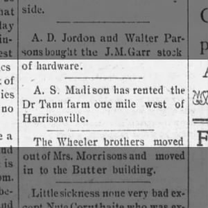 A. S. Madison rented farm of Dr. George A. Tann near Harrisonville