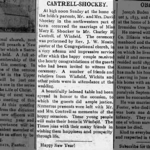 1910 Dec 30, Udall Times Cantrell-Shockey Marriage