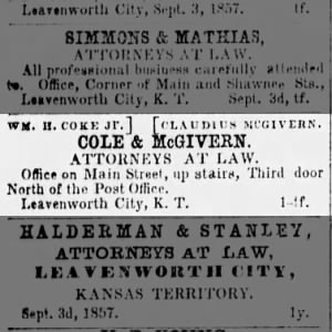 Law office opened Oct 1857