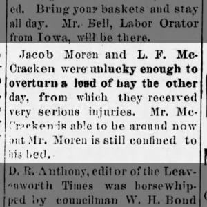 Jacob Moren and LF McCracken turn wagon over-1887
