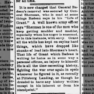 18810512
Sherman mad a Badeau re "Life of Grant"
Leavenworth