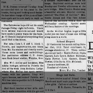 Nov 6, 1902 School Report - Ressie Fowler and Katie Fowler Attendance Report