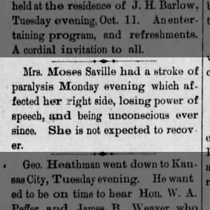 Mrs Moses Saville stroke