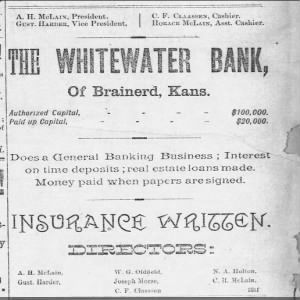 AH McLain 18870106 White Water Bank President