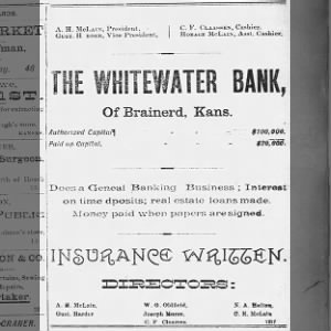 AH McLain 18880105 Whitewater Bank President