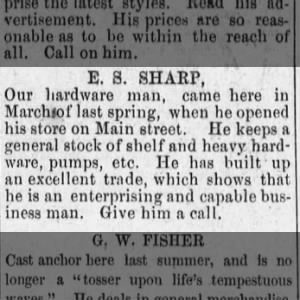 1885 E. S. SHarp enterprising and capable businessman