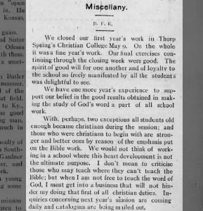 1912 May first year closing comments