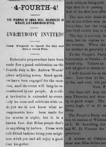 Fourth of July Celebration Held at Andrew Woods' Farm, 1892