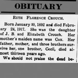 Obituary for Ruth Florence Crouch