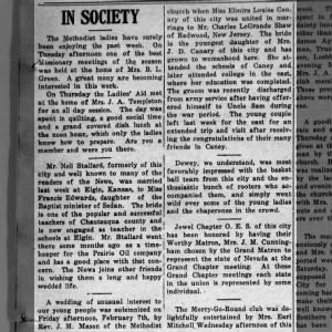 Marriage announcement of Charles Legrand Shaw and Elmira Canary, 21 Feb 1919, Caney KS News