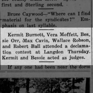 Kermit Burnett and Max Cavin together attending a declamation contest