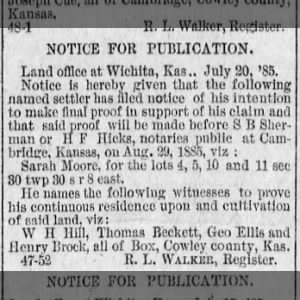 Notice of final proof of claim, Sarah Moore
The Cambridge News
29 Aug 1885, Sat ·Page 3