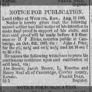 Jacob and Abraham "Abe" Brown - Brothers - Witnesses on Land Claim for John J. Price
