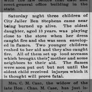 # children of jailer burned when dress catches fire