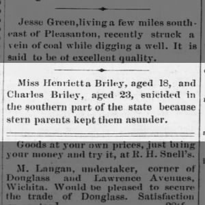 21 Jan 1881, Henrietta Briley's dual suicide. 