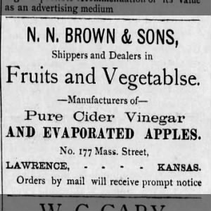 Oct 1886 -- NN Brown & Sons, Mail order ad for Fruits and Vegetables, No. 177 Mass. Street
